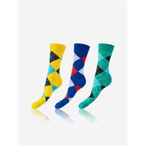CRAZY SOCKS 3x - Zábavné crazy ponožky 3 páry - žlutá - zelená - modrá