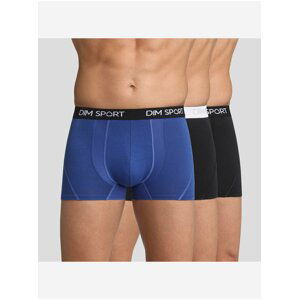 Sada tří pánských boxerek v modré a černé barvě Dim SPORT COTTON STRETCH BOXER