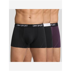 Sada tří pánských boxerek v černé a vínové barvě Dim SPORT COTTON STRETCH BOXER