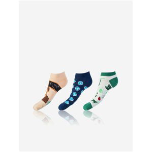 Sada tří unisex vzorovaných ponožek v modré, zelené a světle růžové barvě Bellinda CRAZY IN-SHOE SOCKS 3x