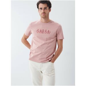 Růžové pánské tričko s potiskem Salsa Jeans Palm Beach