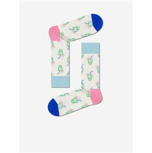 Modro-krémové vzorované ponožky Happy Socks Lemonade