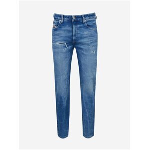 Modré dámské zkrácené straight fit džíny s potrhaným efektem Diesel Joy