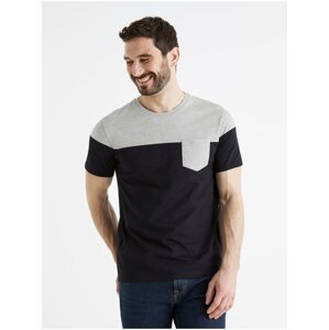 Šedo-černé pánské tričko s kapsičkou Celio Becolored