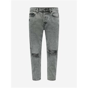 Šedé zkrácené straight fit džíny s potrhaným a vyšisovaným efektem ONLY & SONS Avi