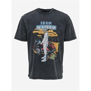 Tmavě šedé tričko s potiskem ONLY & SONS Iron Maiden
