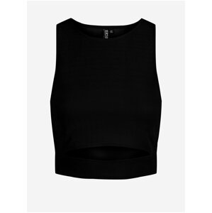 Černý crop top s průstřihem Pieces Sara