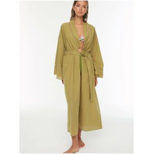 Khaki dámské dlouhé kimono se zavazováním Trendyol