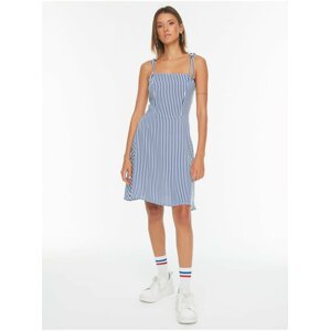 Bílo-modré dámské pruhované krátké šaty Trendyol