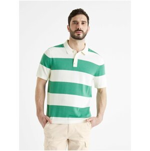 Bílo-zelené pánské pruhované polo tričko Celio Bedrock