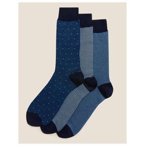 3 páry ponožek v různém provedení s vysokým podílem egyptské bavlny Marks & Spencer modrá