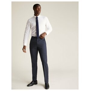 Kostkované strečové kalhoty normálního střihu Marks & Spencer modrá