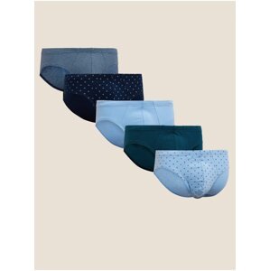Sada pěti pánských slipů v modré barvě z čisté bavlny s technologií Cool & Fresh™ Marks & Spencer
