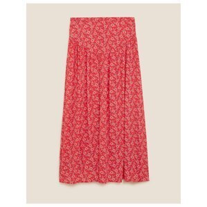 Květovaná midi sukně Marks & Spencer červená