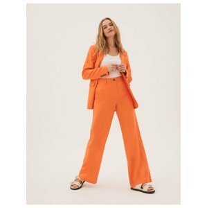 Kalhoty ze směsi lnu se širokými nohavicemi Marks & Spencer oranžová