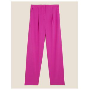 Saténové kalhoty s širokými nohavicemi a plisováním vepředu Marks & Spencer růžová