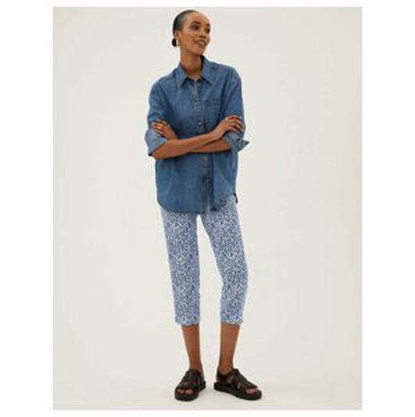 Květované kalhoty úzkého střihu, s vysokým podílem bavlny Marks & Spencer modrá