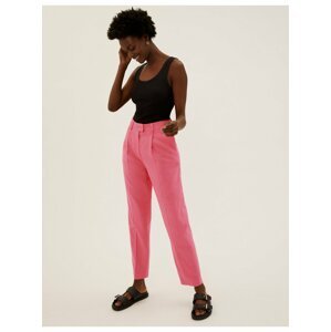 Zúžené kalhoty ze směsi lnu s plisováním vepředu Marks & Spencer růžová