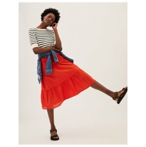Nabíraná midaxi sukně, z čisté bavlny Marks & Spencer oranžová