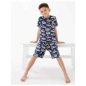 Krátká pyžamová souprava se žraločím motivem a vysokým podílem bavlny (7–16 let) Marks & Spencer námořnická modrá