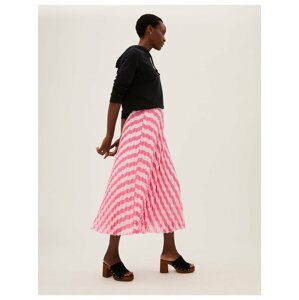 Plisovaná midaxi sukně s proužkem Marks & Spencer růžová