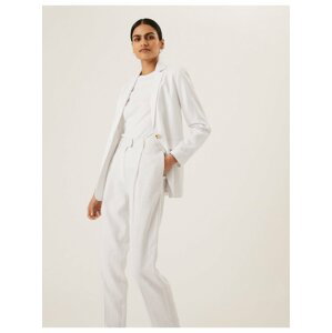 Zúžené kalhoty ze směsi lnu s plisováním vepředu Marks & Spencer bílá