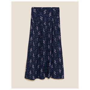 Květovaná midi sukně Marks & Spencer námořnická modrá