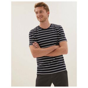 Proužkované tričko z čisté bavlny Marks & Spencer námořnická modrá