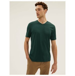Tričko z čisté bavlny s výstřihem do V Marks & Spencer zelená