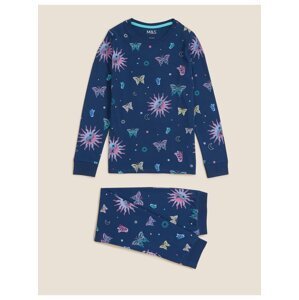 Pyžamová souprava s potiskem motýlů, vysoký podíl bavlny (7–16 let) Marks & Spencer námořnická modrá