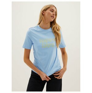 Tričko z čisté bavlny s kulatým výstřihem a nápisem Marks & Spencer modrá