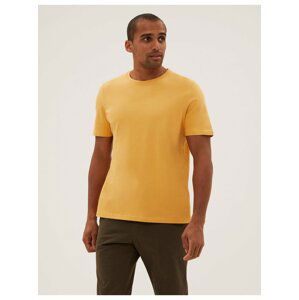 Tričko ke krku z čisté bavlny Marks & Spencer žlutá