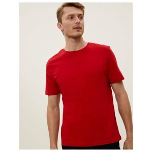 Tričko ke krku z čisté bavlny Marks & Spencer červená