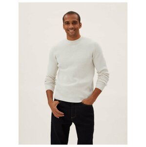 Texturovaný svetr ze směsi bavlny s kulatým výstřihem Marks & Spencer smetanová