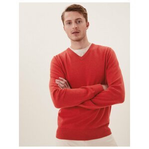 Čistě bavlněný svetr s výstřihem do V Marks & Spencer červená