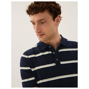 Proužkovaná pletená bavlněná polokošile s vysokým podílem bavlny Marks & Spencer námořnická modrá