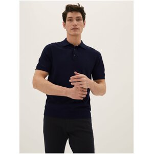 Pletené polo triko s krátkým rukávem a vysokým podílem bavlny Marks & Spencer námořnická modrá