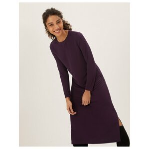 Fialové dámské žerzejové midi šaty rovného střihu Marks & Spencer