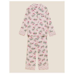Květovaná pyžamová souprava z tkané viskózy Marks & Spencer růžová
