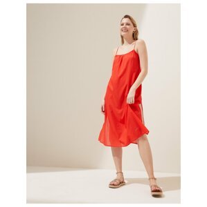 Natahovací midi šaty z čisté bavlny Marks & Spencer červená