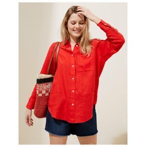 Rozměrná košile s dlouhými rukávy z čistého lnu Marks & Spencer červená