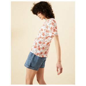 Květované volné tričko ze směsi lnu Marks & Spencer smetanová