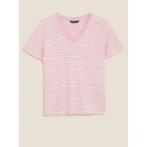 Tričko s výstřihem do V a potiskem, z čisté bavlny Marks & Spencer růžová