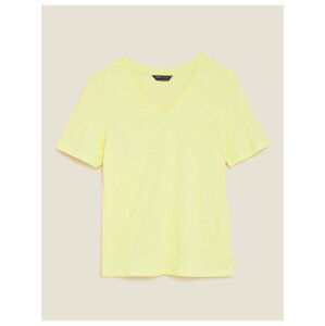 Tričko s výstřihem do V z čisté bavlny, rovný střih Marks & Spencer žlutá