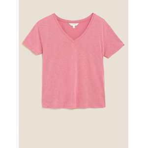 Tričko s výstřihem do V, krátkým rukávem a vysokým podílem modalu Marks & Spencer růžová