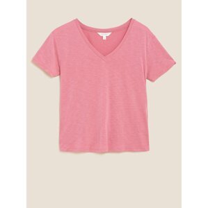 Tričko s výstřihem do V, krátkým rukávem a vysokým podílem modalu Marks & Spencer růžová
