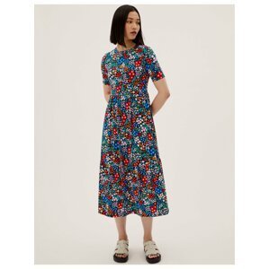 Žerzejové nabírané květované midi šaty Marks & Spencer vícebarevná