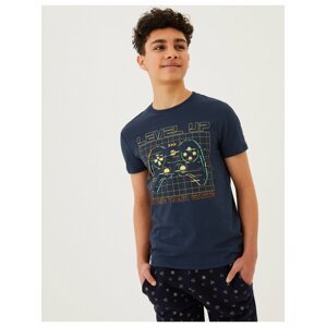 Tričko z čisté bavlny s herním motivem (6–16 let) Marks & Spencer námořnická modrá
