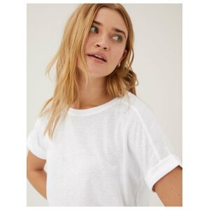Tričko s kulatým výstřihem a vysokým podílem lnu Marks & Spencer bílá