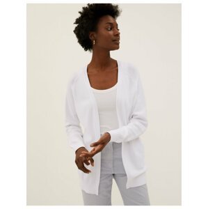 Volný texturovaný kardigan s vysokým podílem bavlny Marks & Spencer bílá